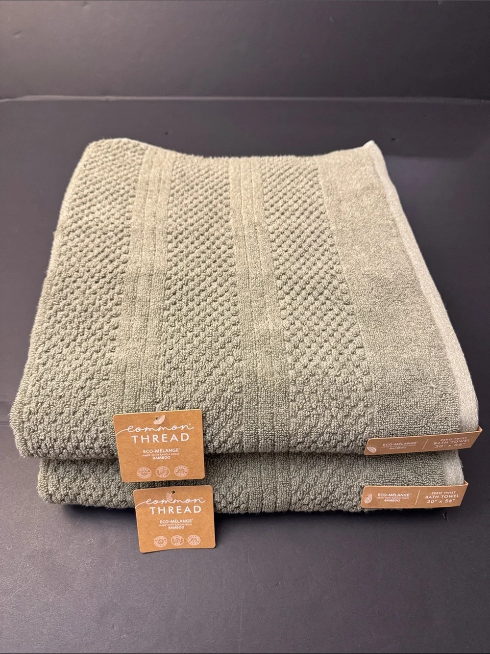 2pc COMMON THREAD Eco-Melange Bamboo Zero Twist Bath Towel Set - Green